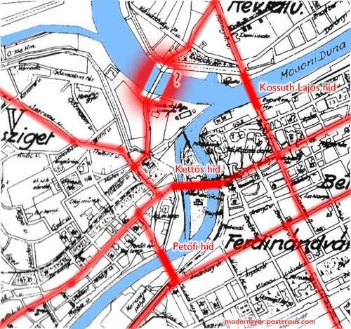 Győr központjának fő közlekedési útvonalai. 