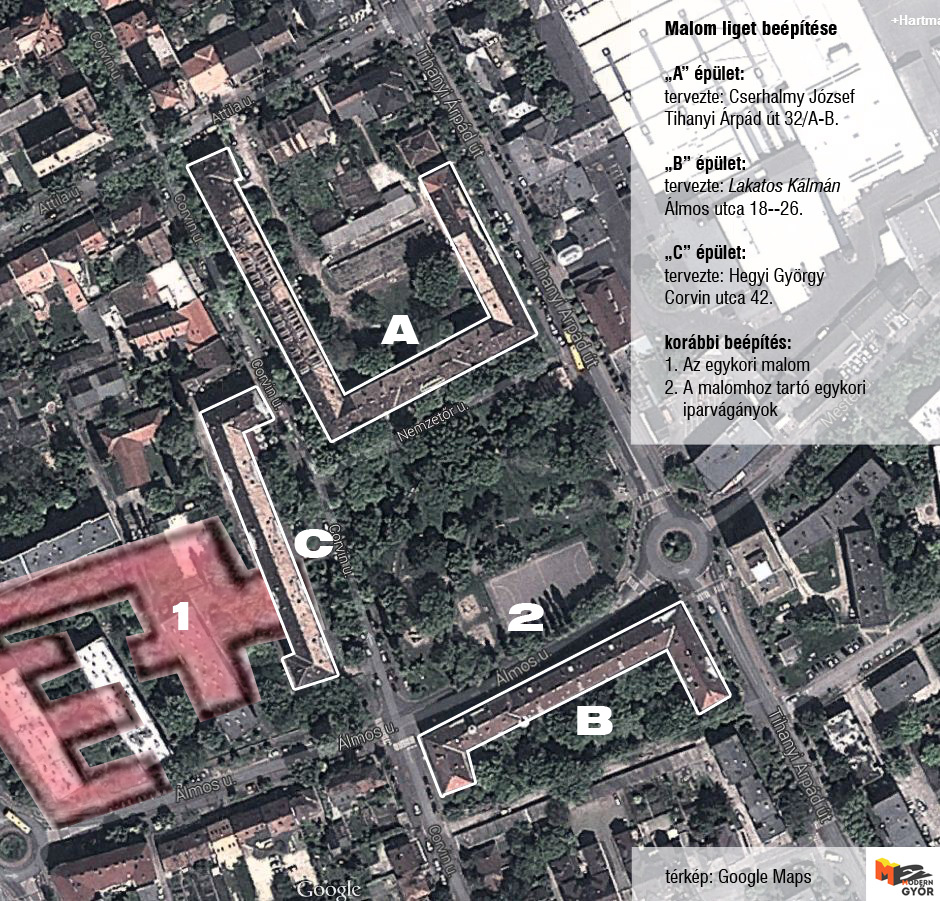 A mai és a korábbi beépítés .